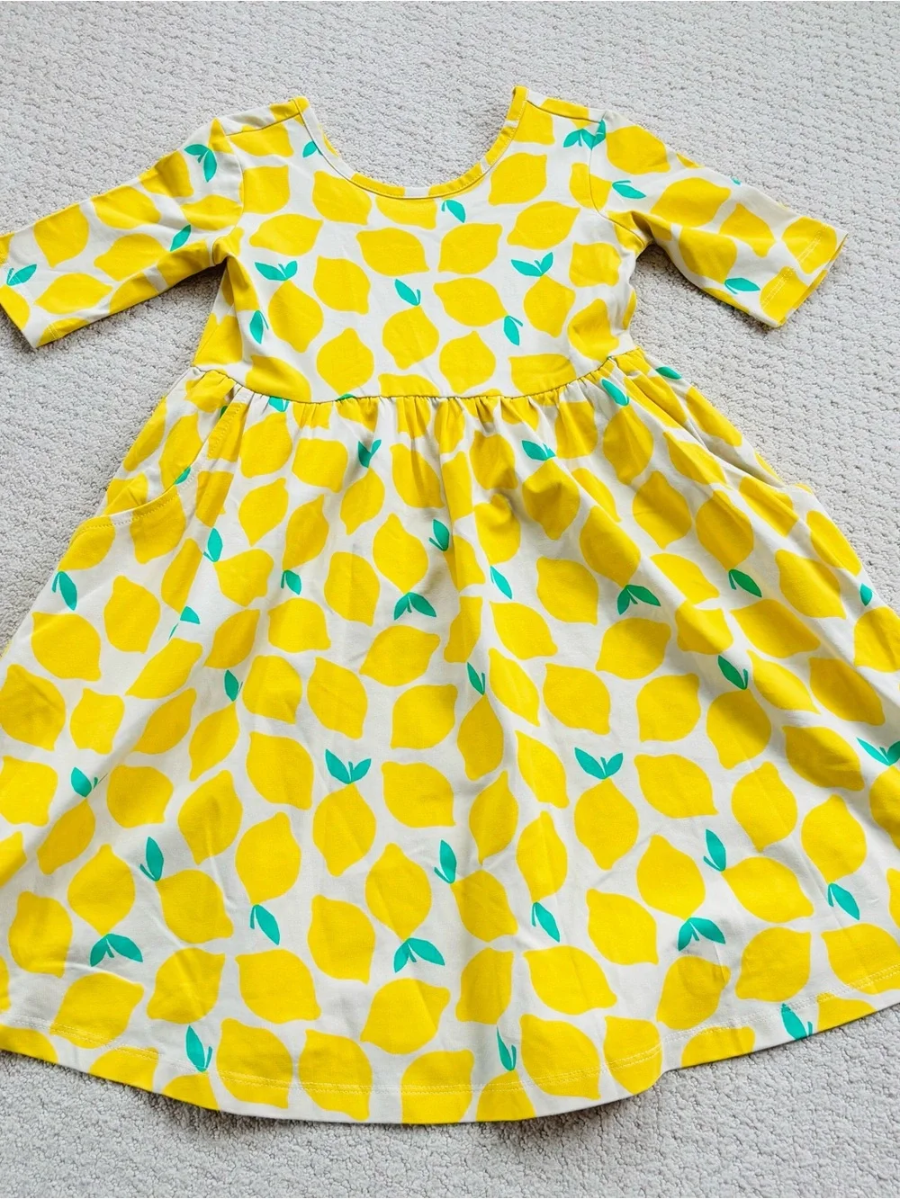 Hanna andersson Girls' Yellow Lemon Print Twirl Dress